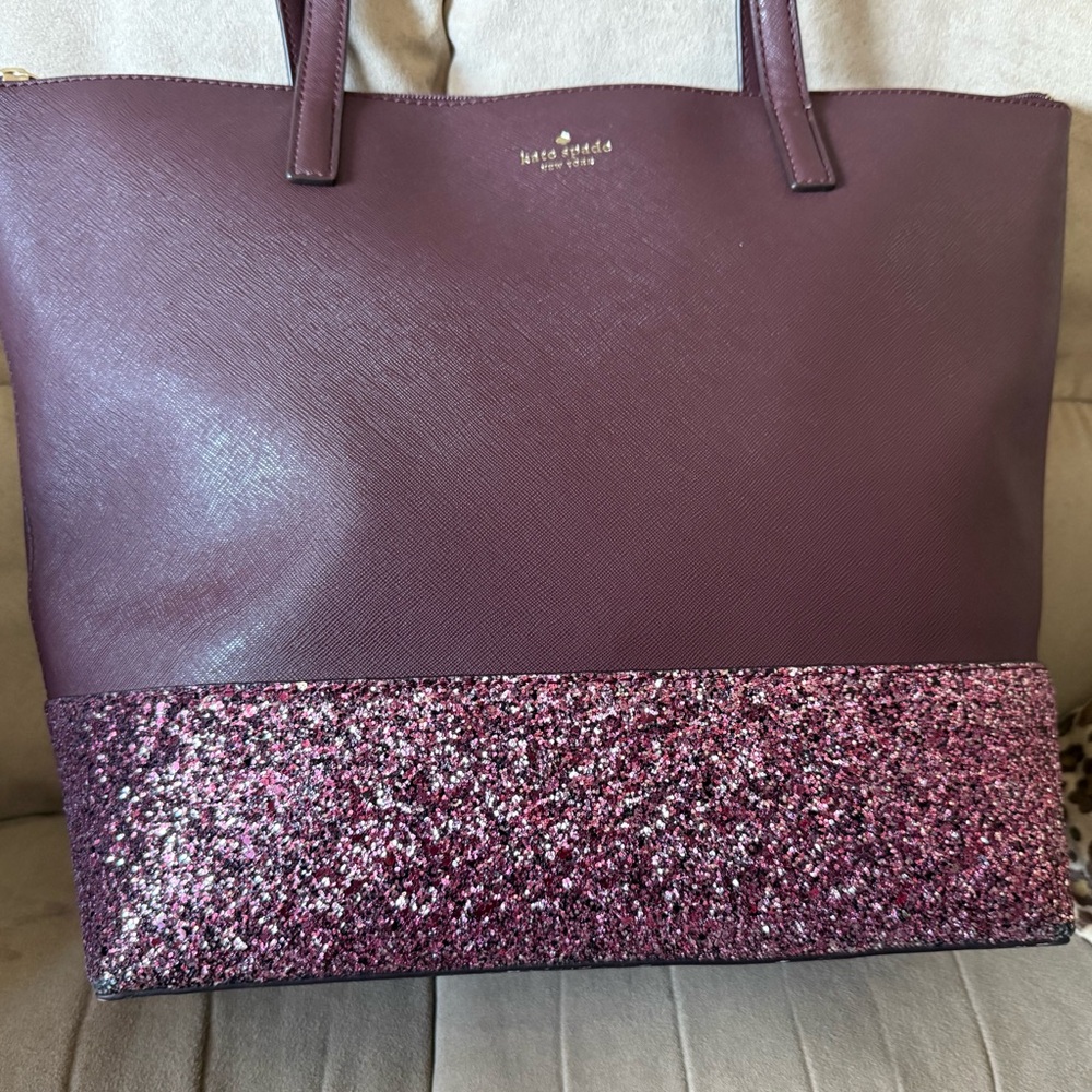 Kate Spade Burgundy and Pink Glitter Tote - Picture 2 of 7